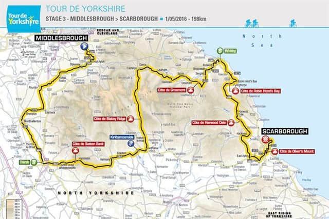 The three stages of the 2016 Tour de Yorkshire