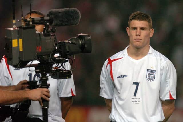 England's James Milner in the spotlight as England U21 prepare to play Austria U21 at Elland Road on October 7, 2005.