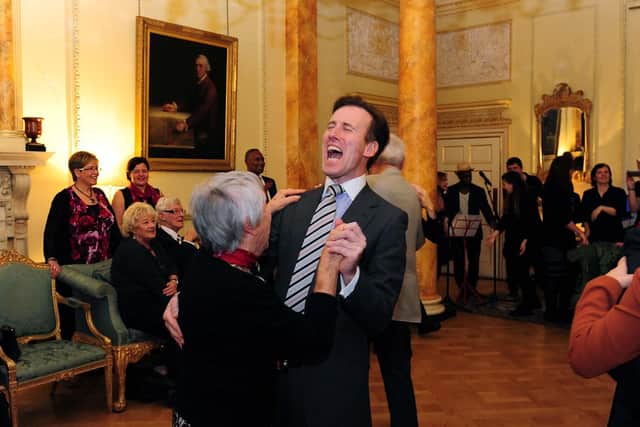 Mickie Johnson, 87, who attends teh Friendship Lunches at the Durham Ox pub in Crayke, North Yorkshire, dances with Strictly Come Dancing's Anton Du Beke at Number 10 Downing Street during the Christmas party.