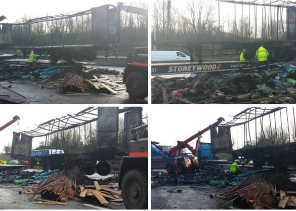 The clean up operation following the M62 lorry fire on December 16. Picture: Highways England