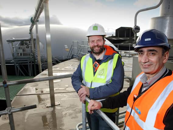 James Thompson, head of operations at Stokesley-based anaerobic digestion plant developer JFS Associates (left) and Ryad Apasa  head of operations at R&R Ice Creams Leeming Bar site (right)