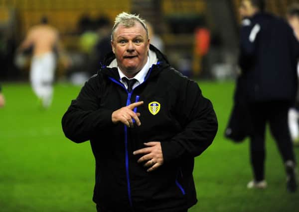 Leeds United's head coach Steve Evans celebrates with the fans.
(Picture: Jonathan Gawthorpe)