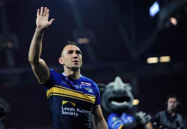 Kevin Sinfield salutes the fans at the end of his Leeds Rhinos career.
