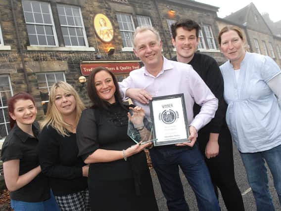 Winners - The Empress landlord Jared Hodgson and manager Claire Bainbridge with staff members Jess Dalby, Trish Campbell, Johnny Hill and Michelle Johnson,  winners of Pub of the Year.(1512061AM1)