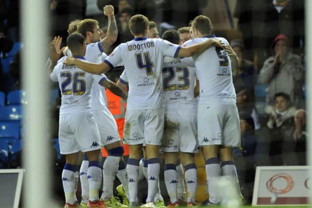 Leeds players celebrate the own goal by Alan Browne. (Picture: Simon Hulme)