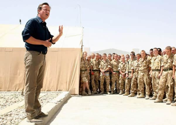 David Cameron addressing troops in Sangin.