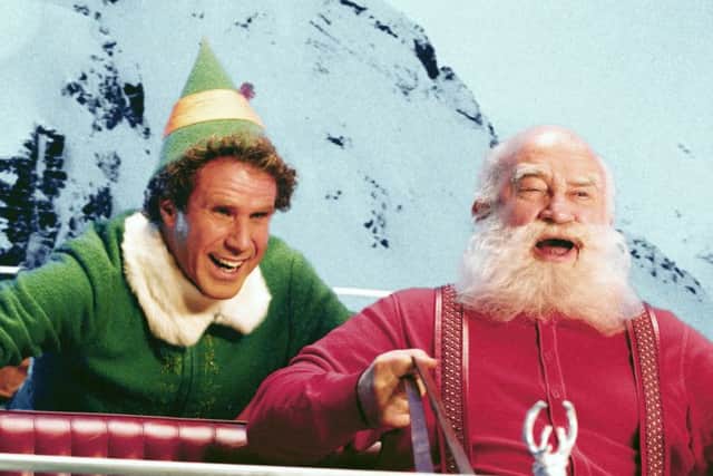 Quality: 2nd Generation.
Film Title: Elf.
Pictured: Will Ferrell (left) as "Buddy" and Ed Asner (right) as "Santa Claus" in New Line Cinema's upcoming film Elf.  Photo:  (2003 Alan Markfield/New Line Productions.
