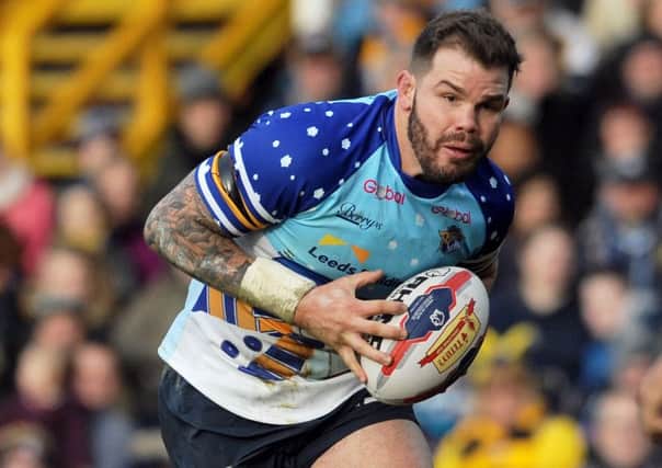 Adam Cuthbertson in action on his debut for Leeds Rhinos at the Tetley's Festive Challenge on Boxing Day 2014.