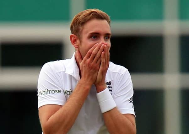 England's Stuart Broad celebrates the fall of an Australian wicket during his memorable spell at Trent Bridge earlier this summer when he took figures of 8-15.