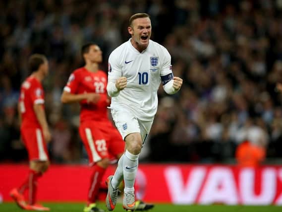Wayne Rooney celebrates scoring his record-breaking 50th international goal for England during the European qualifier against Switzerland at Wembley (Picture: Mike Egerton/PA Wire).
