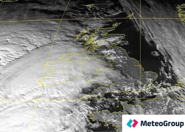 MeteoGroup handout satellite image showing Storm Frank approaching the UK from the south west.