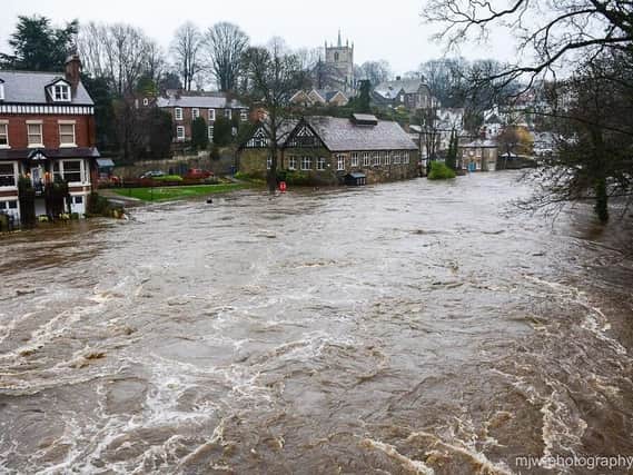 The River Nidd bursting its banks at Knaresborough's riverside. (Picture by Mike Whorley)