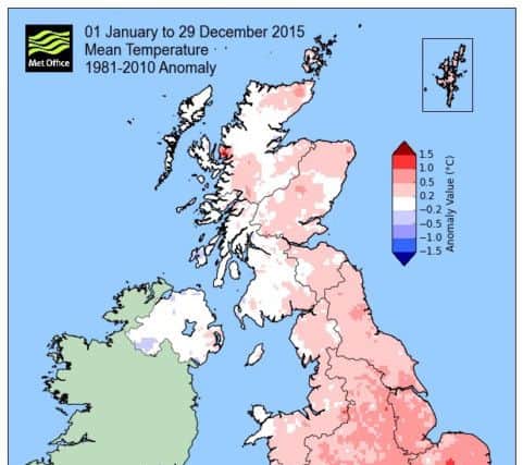Undated Met Office handout graphic showing mean temperature for the months of January to December 2015. (Picture: Met Office/PA Wire
)