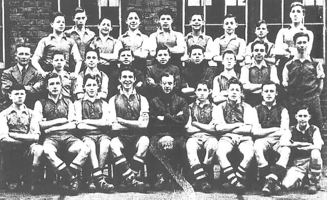 1950 photo of Jack Charlton (middle row right) with the Hirst Park football team at the age of 15.