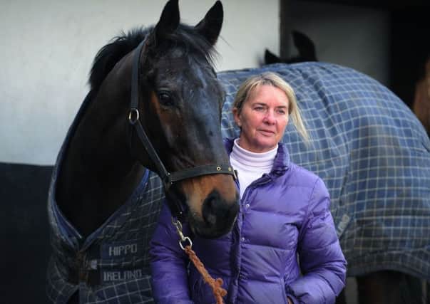 in the mix: Sue Smith, seen above at her High Eldwick yard, has Lackamon entered for todays North Yorkshire Grand National at Catterick.