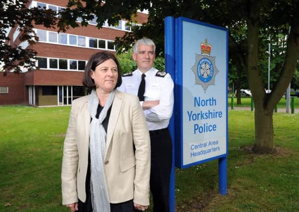 Chief Constable of North Yorkshire Police Dave Jones pictured with Police and Crime Commissioner Julia Mulligan at Fulford police Station, York...1001452b..11th June 2014 ..Picture by Simon Hulme