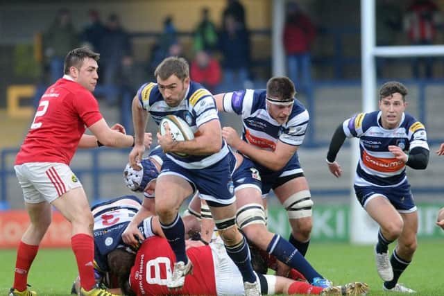 Joe Graham on his way to scoring a try for Yorkshire Carnegie.