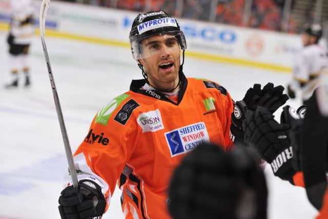 Cullen Eddy scored the game-winning goal against Sheffield Steelers against Nottingham Panthers. Picture: Dean Woolley.
