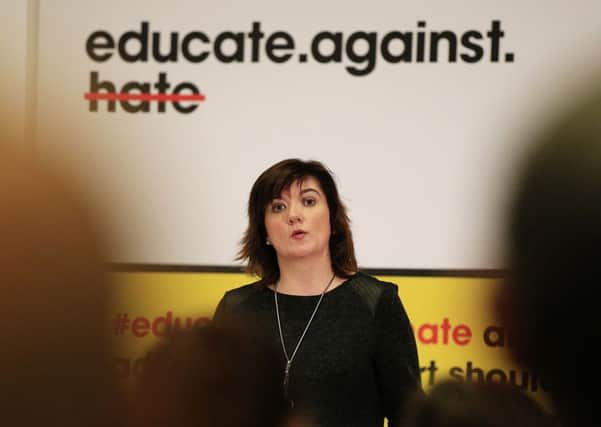 Education Secretary Nicky Morgan delivers a speech at Bethnal Green Academy in London during the launch event of the Educate Against Hate website