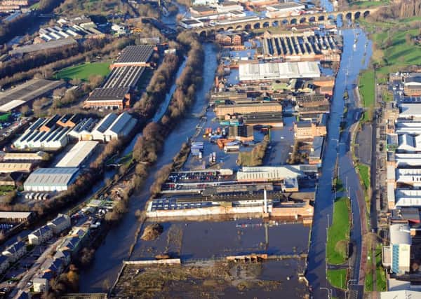 An aerial view of Kirkstall Road, Leeds, during the floods.