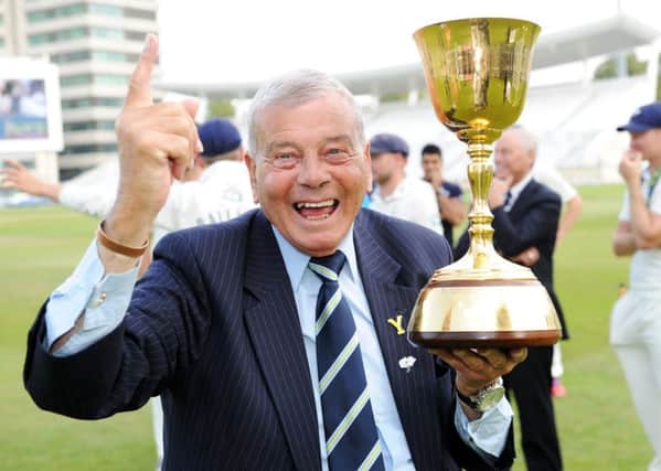Dickie Bird with the County Championship Trophy.