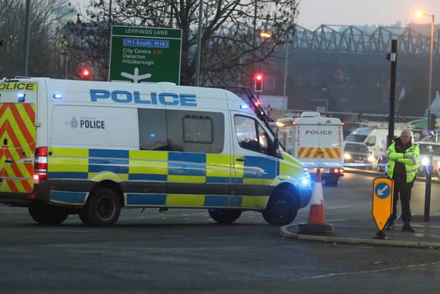 Police close the city centre bound side of the A61 at the junction with Leppings Lane