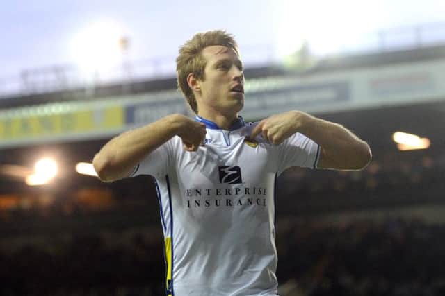 Luciano Becchio celebrates after scoring for Leeds United against Birmingham in January 2013. Picture:  Simon Hulme.