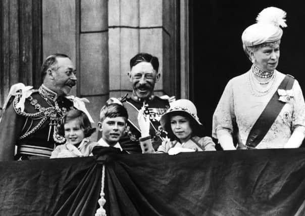 Photo by Everett/REX/Shutterstock (775183a) British Royal Family. From left: British King George V, Future Countess of Snowdon Princess Margaret, Gerald Lascelles, Earl of Harewood Henry Lascelles, Future British Queen Princess Elizabeth, British Queen Mary of Teck, after Jubilee Thanksgiving services, Buckingham Palace, London, England, May 6, 1935.