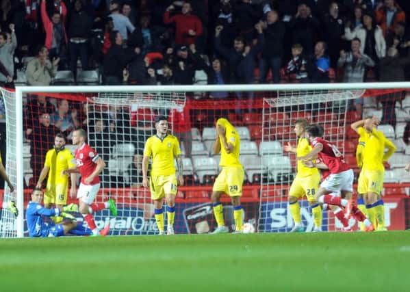 Leeds players show their dismay after Bristol City score a late equaliser at Ashton Gate earlier this season. Picture: Tony Johnson
.