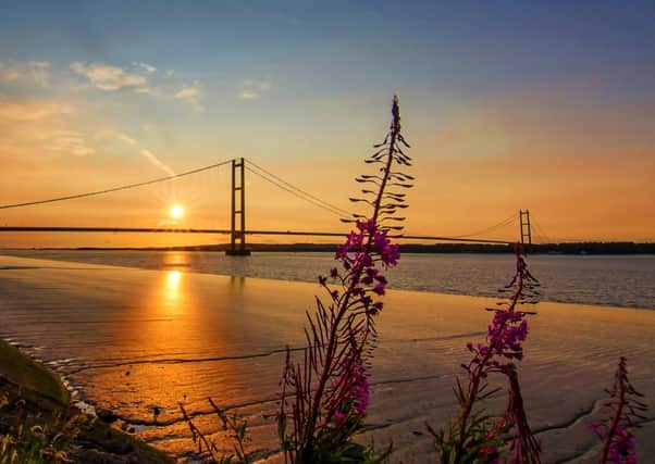 A sunset over the Humber Bridge.