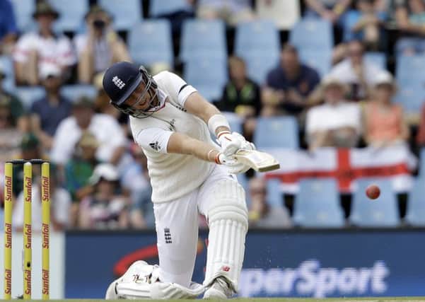 Yorkshire's Joe Root hits out on his way to making 76, joint top-score for England in their first innings of the fourth Test against South Africa in Pretoria (Pictures: Themba Hadebe/AP).