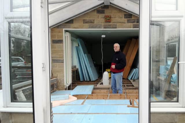 Martin Hughes pictured in his flood damaged home at Fleet Thro Road, Horsforth, Leeds...21st January 2016 ..Picture by Simon Hulme