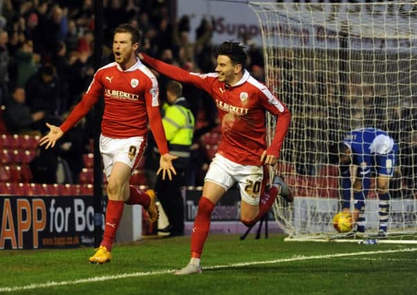 Barnsley's Sam Winnall, celebrating after scoring against Rochdale on Saturday. Picture: James Hardisty