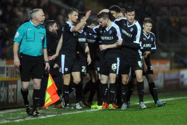 Barnsley celebrate Marley Watkins's goal against Bradford City. Picture: Tony Johnson