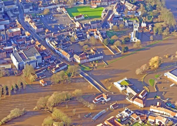 An aerial picture of Tadcaster at the height of the floods.