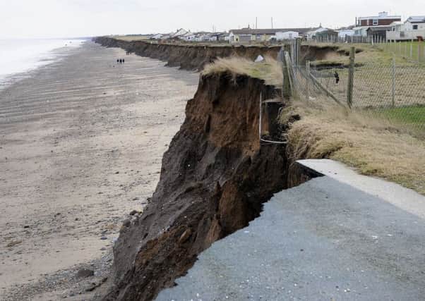 Erosion  - seen here at Skipsea - is threatening an embankment at Tunstall, close to the Sand-le-Mere caravan site.