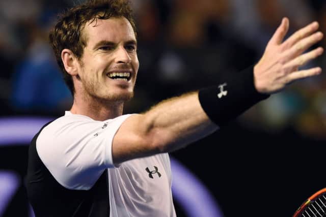 Andy Murray of Britain gestures during his quarter-final match against David Ferrer(AP Photo/Andrew Brownbill)