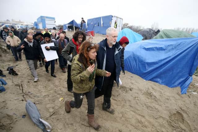 Labour leader Jeremy Corbyn during a visit to the Calais migrants camp.