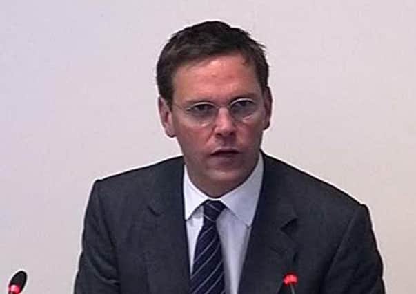 James Murdoch appears at Lord Justice Brian Leveson's inquiry in London Tuesday April 24 2012 to answer questions under oath about how much he knew about phone hacking at the News of the World tabloid.  (AP)