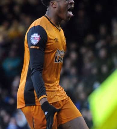 Chuba Akpom celebrates scoring his third for Hull. (Picture: Simon Hulme)