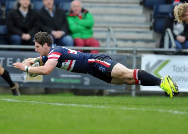 Doncaster Knights' Mat Clark scores the opening try. (Picture: Simon Hulme)