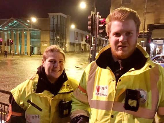 NightSafe Marshals with body cameras on patrol in Harrogate town centre.