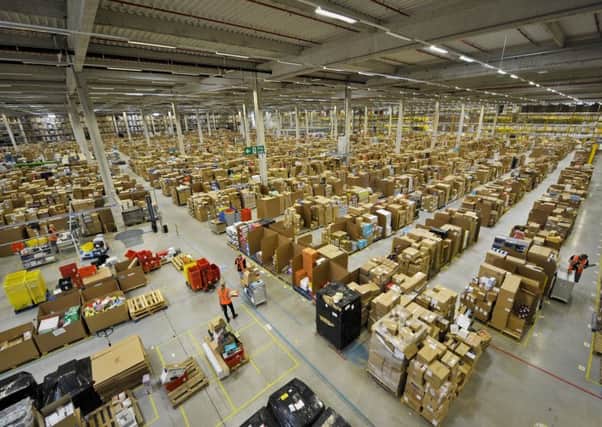 Goods inside one of Amazon's distribution warehouses.