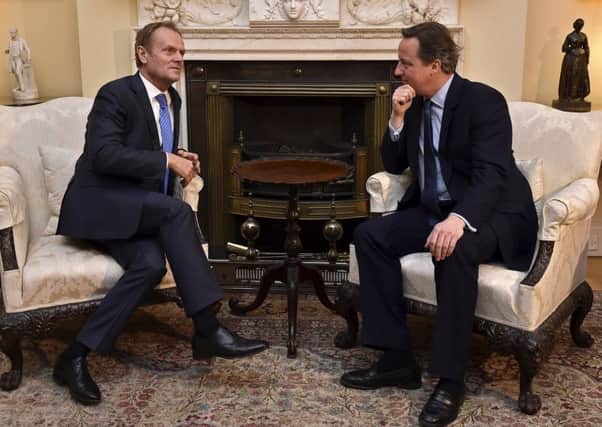 Prime Minister David Cameron (right) meets with European Council president Donald Tusk at 10 Downing Street.