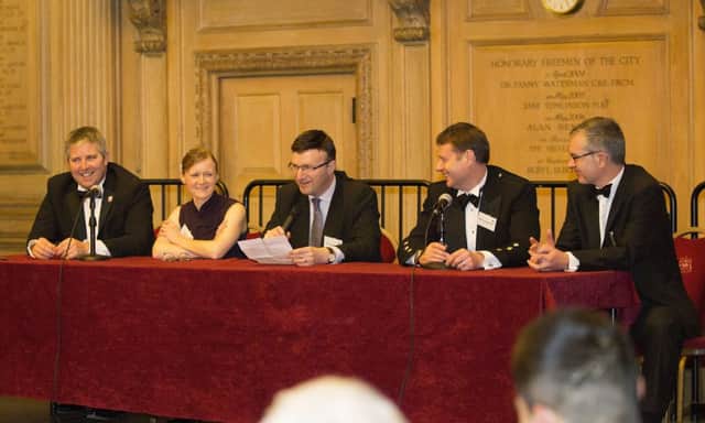 The business panel at Yorkshire & Humber Chinese New Year Dinner (from left) Julian Turner of Westfield Sportscar, Diane Simpson of AW Hainsworth, Greg Wright of The Yorkshire Post, Eric Hawthorn of Radio Design, and Chris Duley, GMAP Consulting