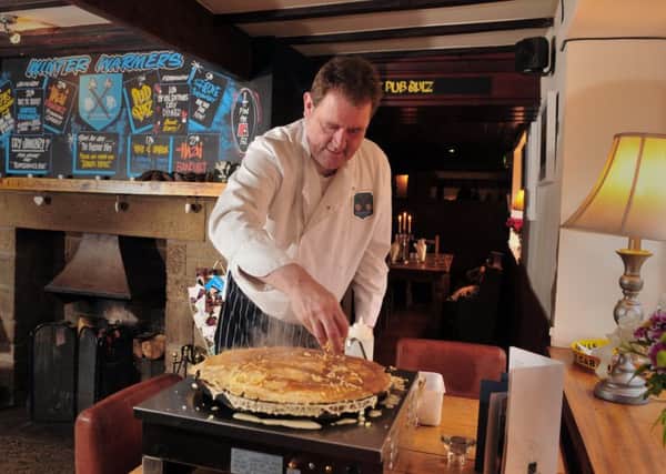 Mark Hogan making crepes at The Butchers Arms in Hepworth near Holmfirth. Pictures: Tony Johnson