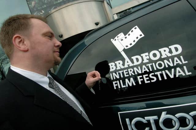Tony Earnshaw with the Bradford International Film Festival car, which was used to ferry guests, including Alan Bennett and Ken Loach, around the region.