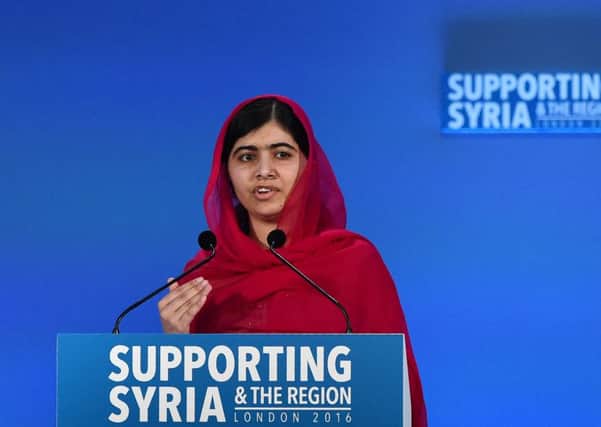 Pakistani activist for female education and Nobel Peace Prize laureate Malala Yousafzai during the 'Supporting Syria and the Region' conference at the Queen Elizabeth II Conference Centre in London.
