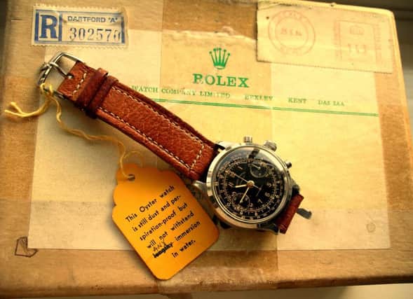 This 1943 stainless steel Rolex Oyster Chronograph sold at auction for Â£165,000. Photo: Bourne End Auction Rooms.