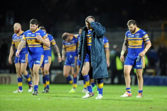 Leeds Rhinos Brett Delaney shows his disappointment at losing the opening game of the season.  Picture: Tony Johnson.